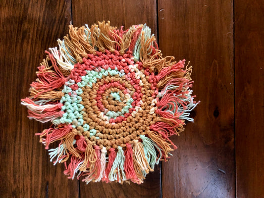 Crocheted Coaster with Fringe