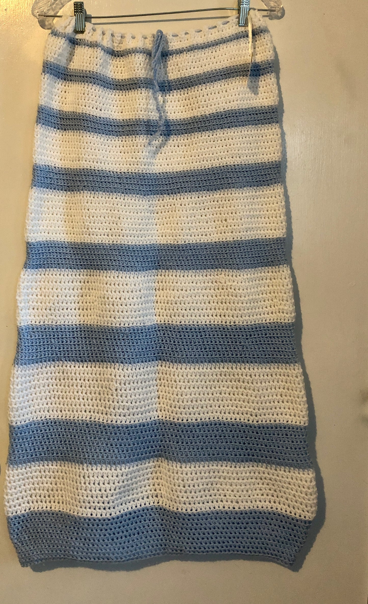 Blue and white crocheted skirt