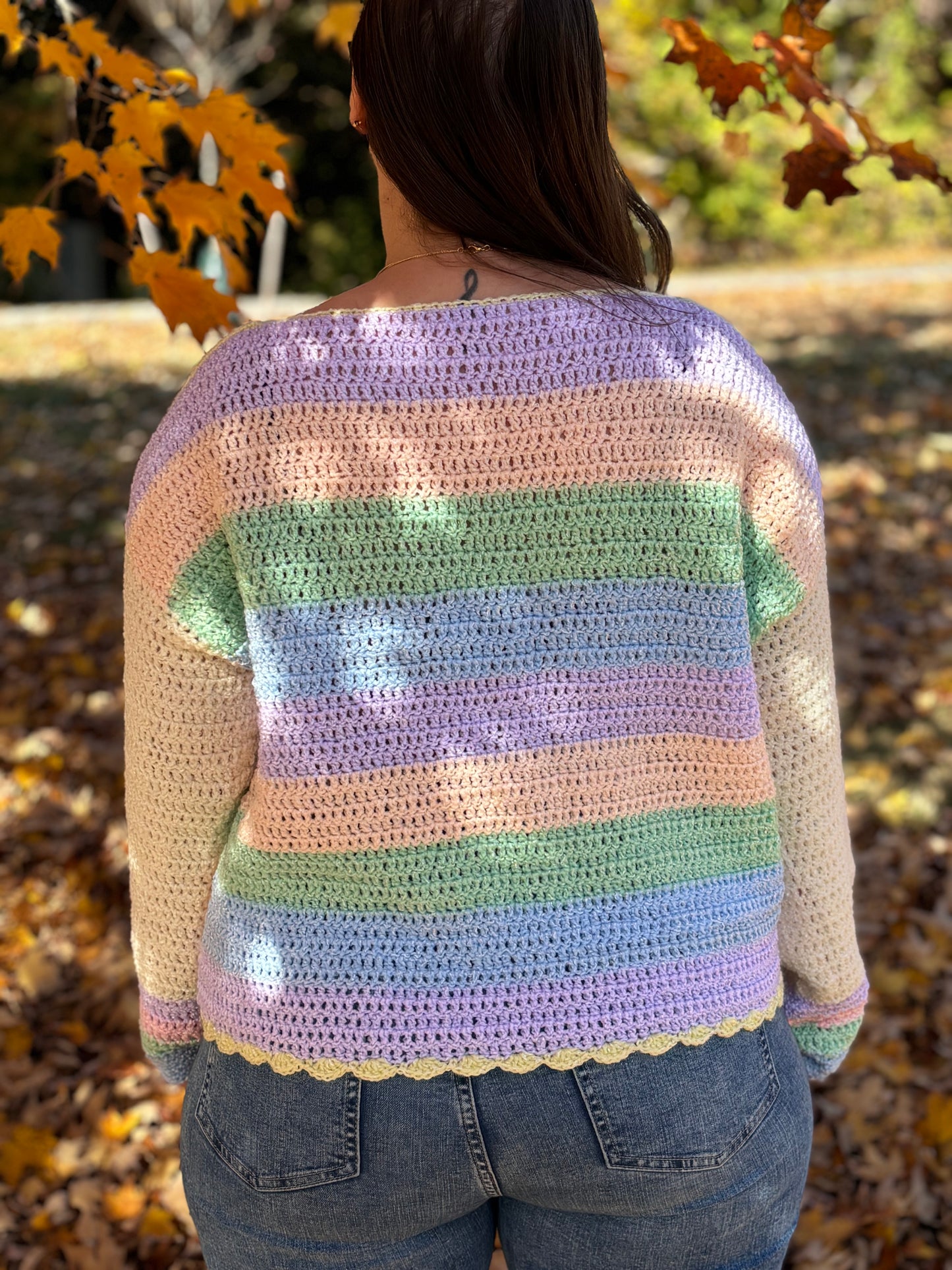 Multi-colored crocheted sweater