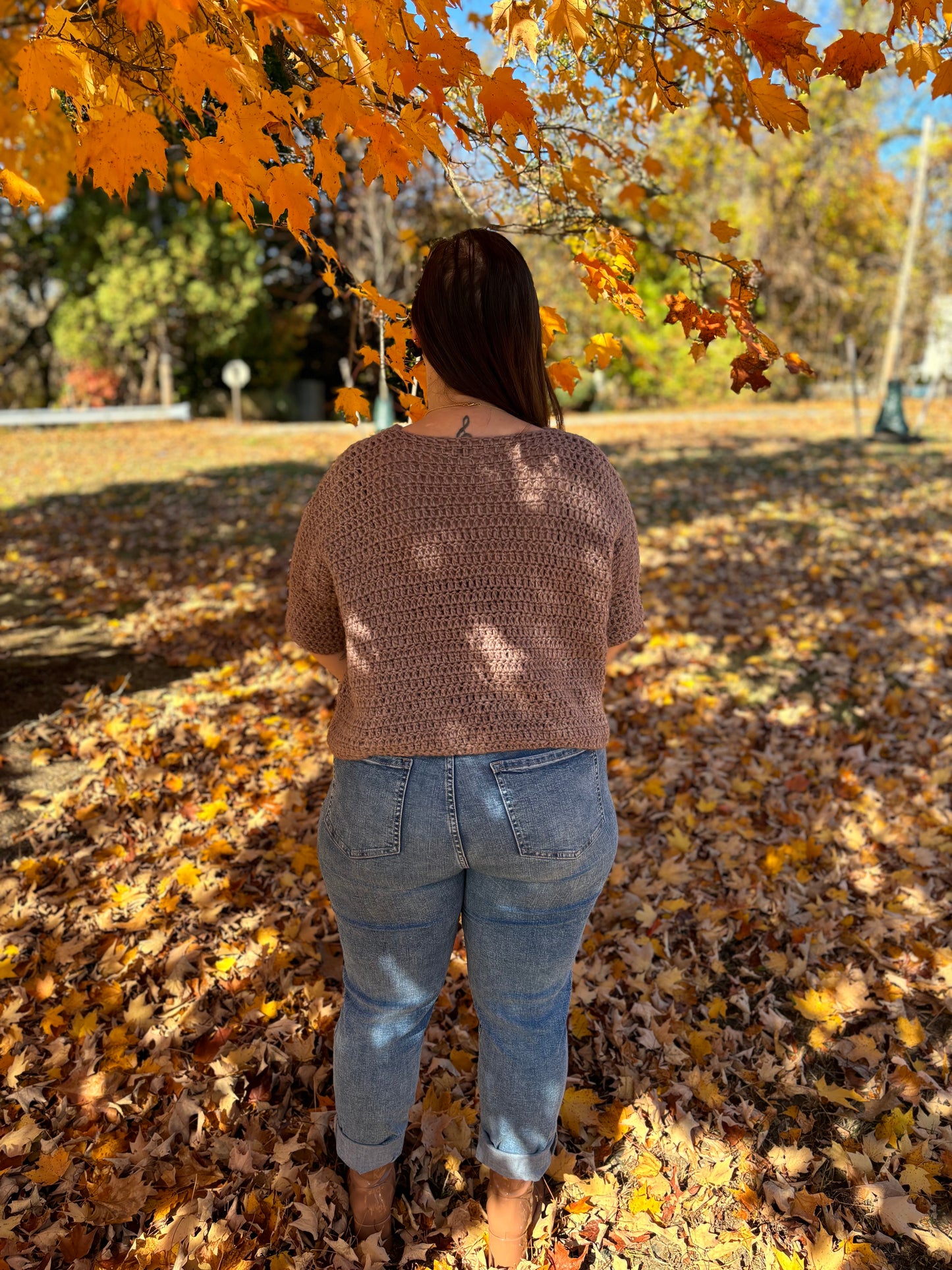 Short Sleeve Crocheted Sweater