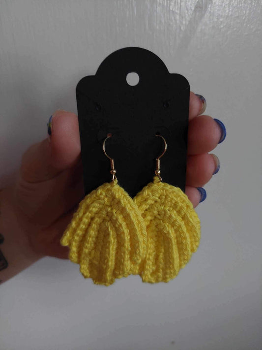 Crocheted Yellow Leaf Earrings